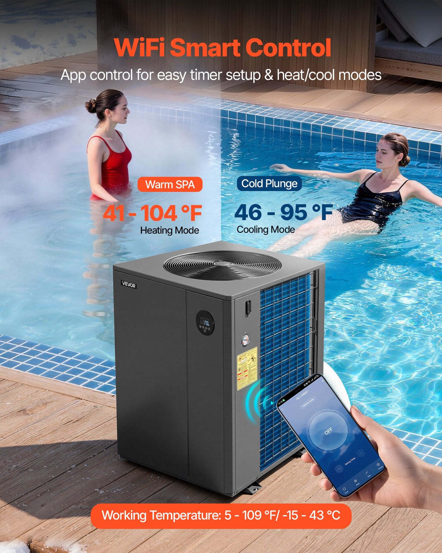 Electric Pool Heater Heat Pump 104,790 BTU WiFi App Control In-Ground Pool Up to 27,738 Gallons