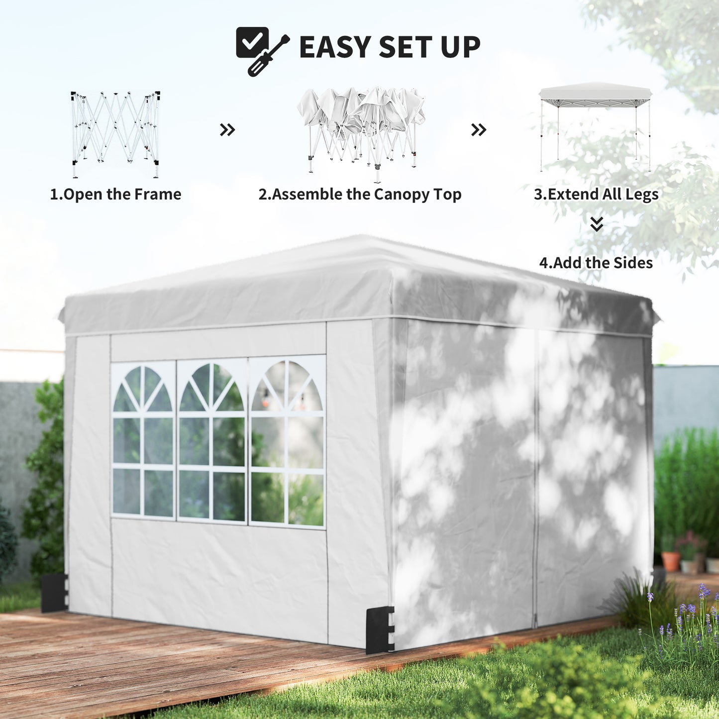 10x10 ft Pop Up Canopy Tent with Sidewalls - White
