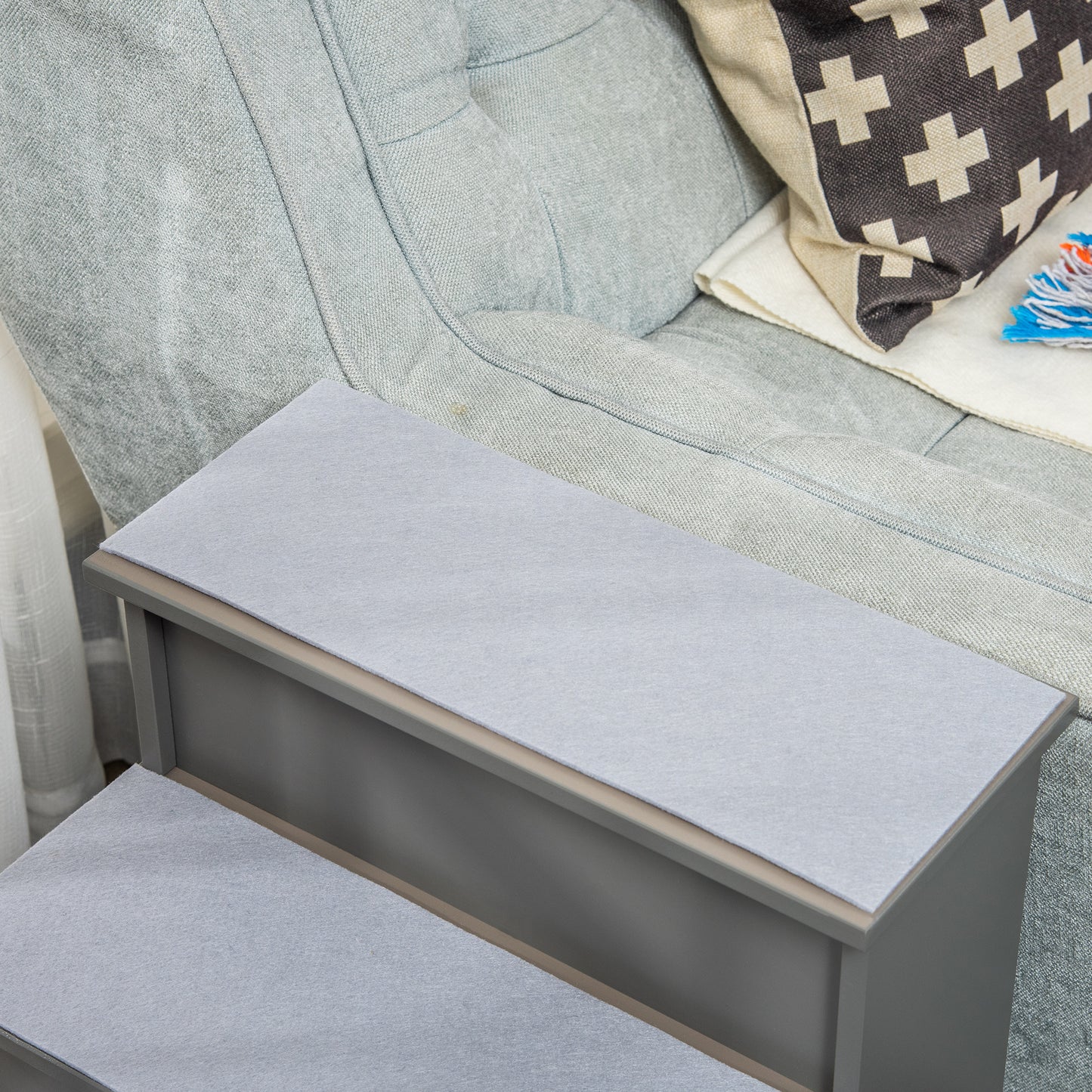 Small Dog Pet Stairs with Cushioned Cover - Grey, 15.75 x 23.25 x 21.25 inches