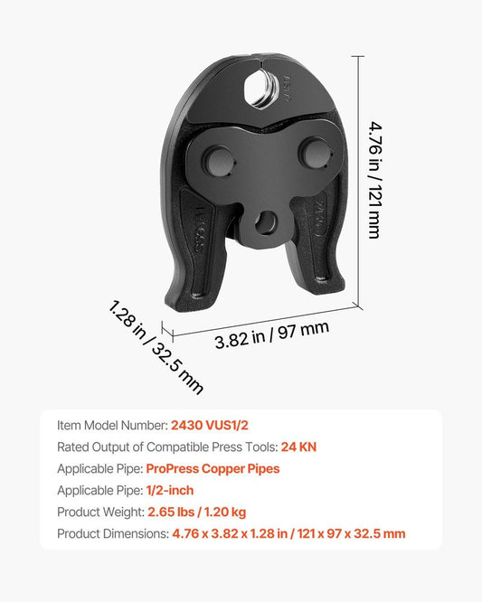 1/2 Inch ProPress Jaw for Copper Pipe Fittings - Compatible with 24KN Press Tools, Black
