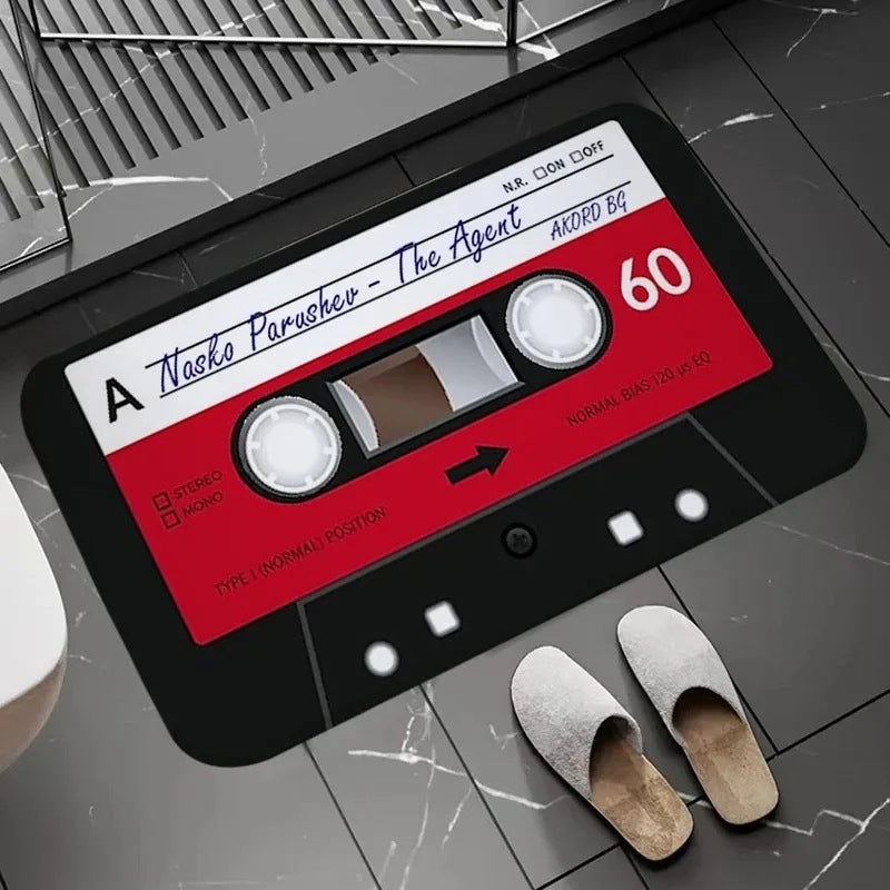 Cassette-Style Flannel Bathroom Rug Mat - Modern Minimalist Floor Cover