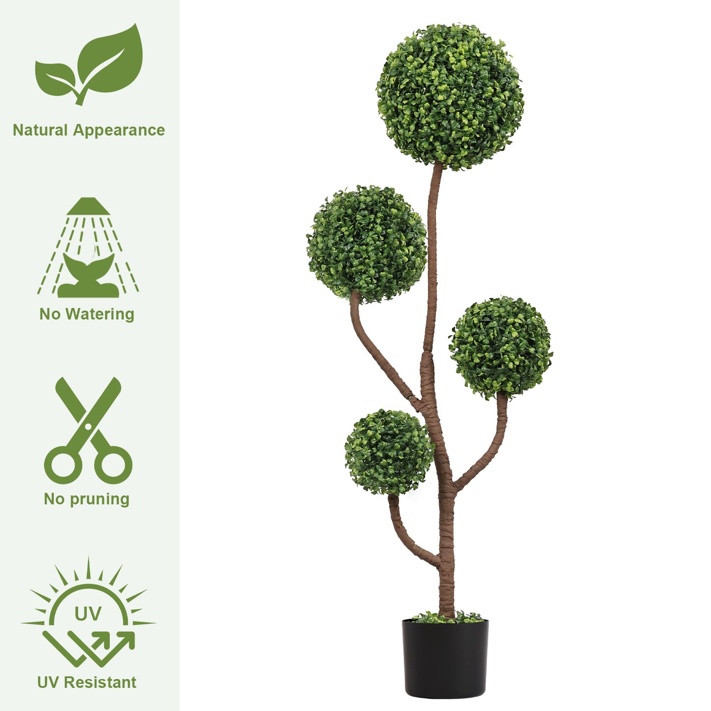 4FT Tall Artificial Boxwood Topiary Tree - Faux Green Plant