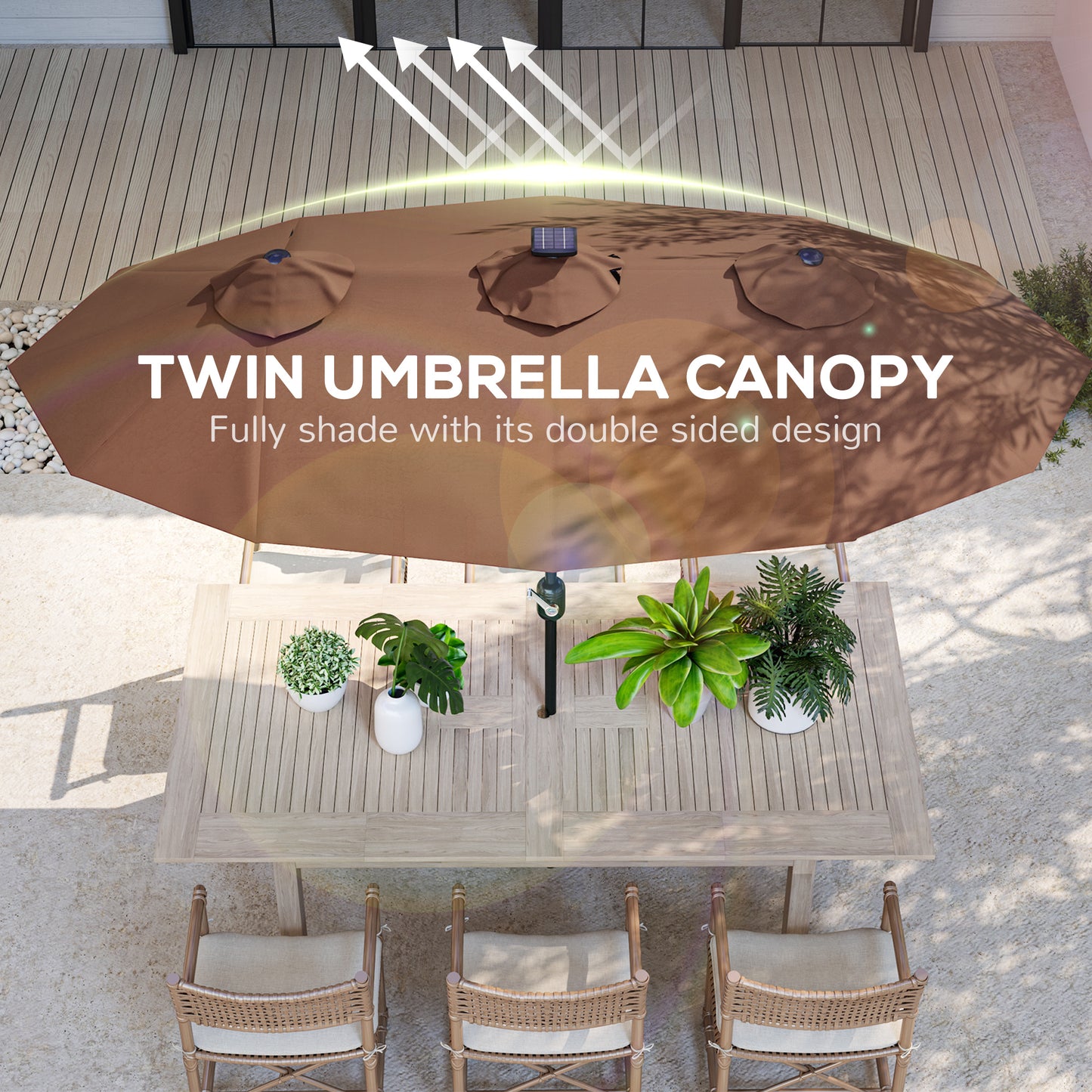 Double-Sided Patio Umbrella with LED Lights - Coffee