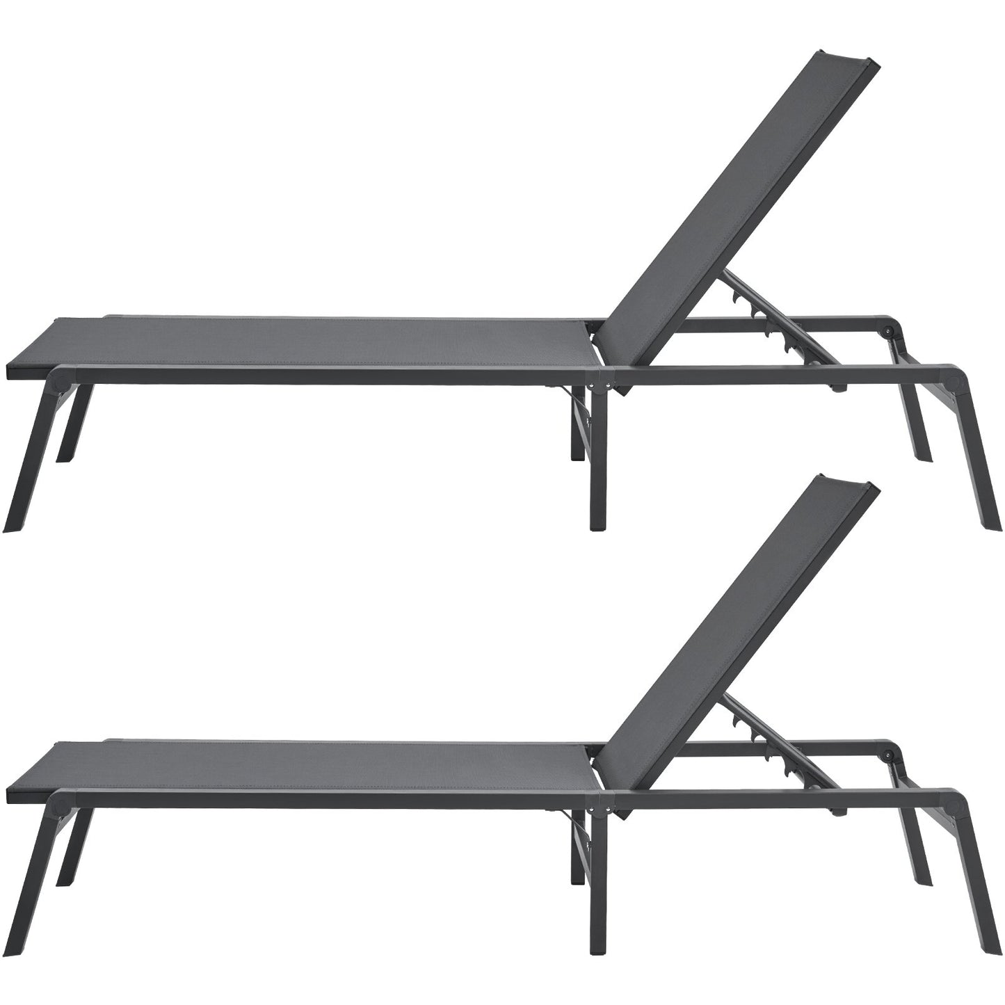Outdoor Lounge Chair Set - Adjustable 5-Position Patio Sunbed, 2 Pcs Grey