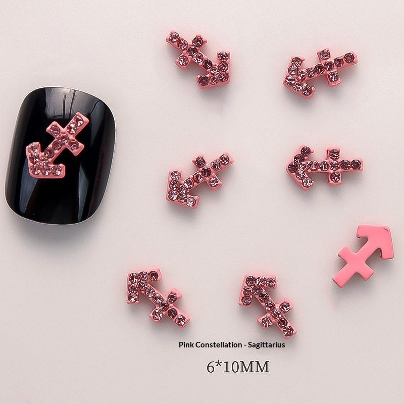 12-Piece Zodiac Sign Nail Art Decorations Set - Trendy 3D Nail Tips for Aries Leo Pisces