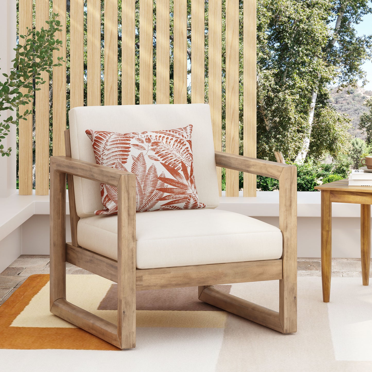 Outdoor Acacia Wood Patio Club Chair, Furniture,Waterproof Thick