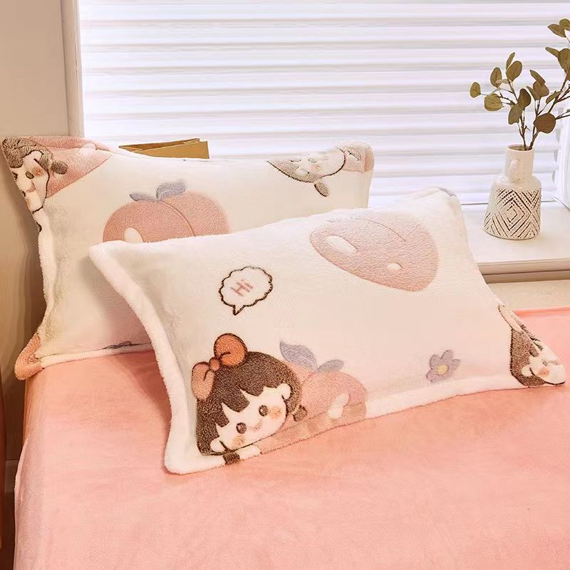 Fleece-Lined Double-Sided Winter Pillowcase - Coral Fleece, 48x74cm, Multiple Styles