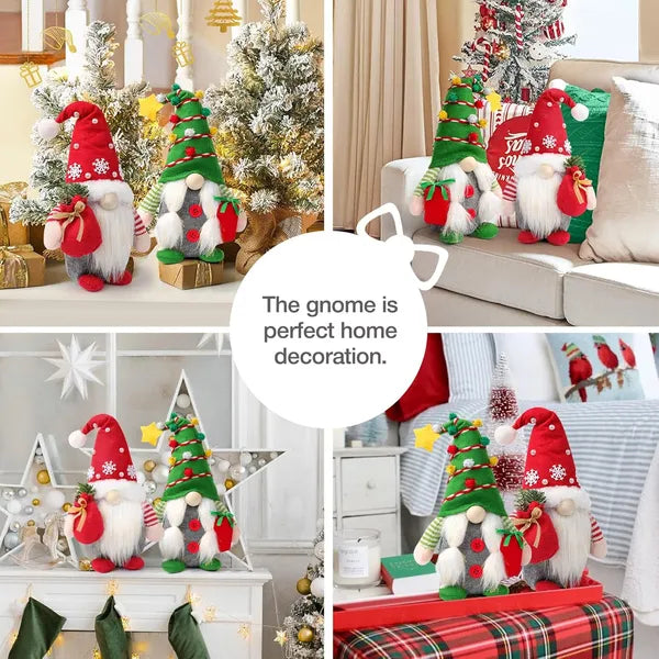 Set of 2 Christmas Gnome Plush Decorations - Red & Green