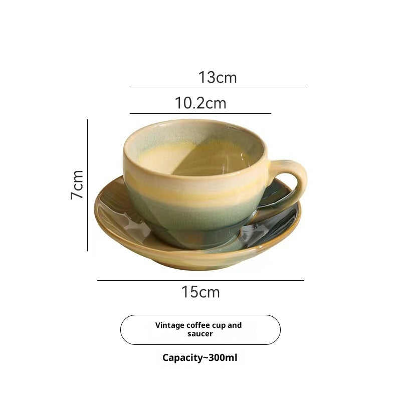 Kiln-Fired Retro-Style Ceramic Coffee Cup - Embossed Milk Mug with Optional Spoon