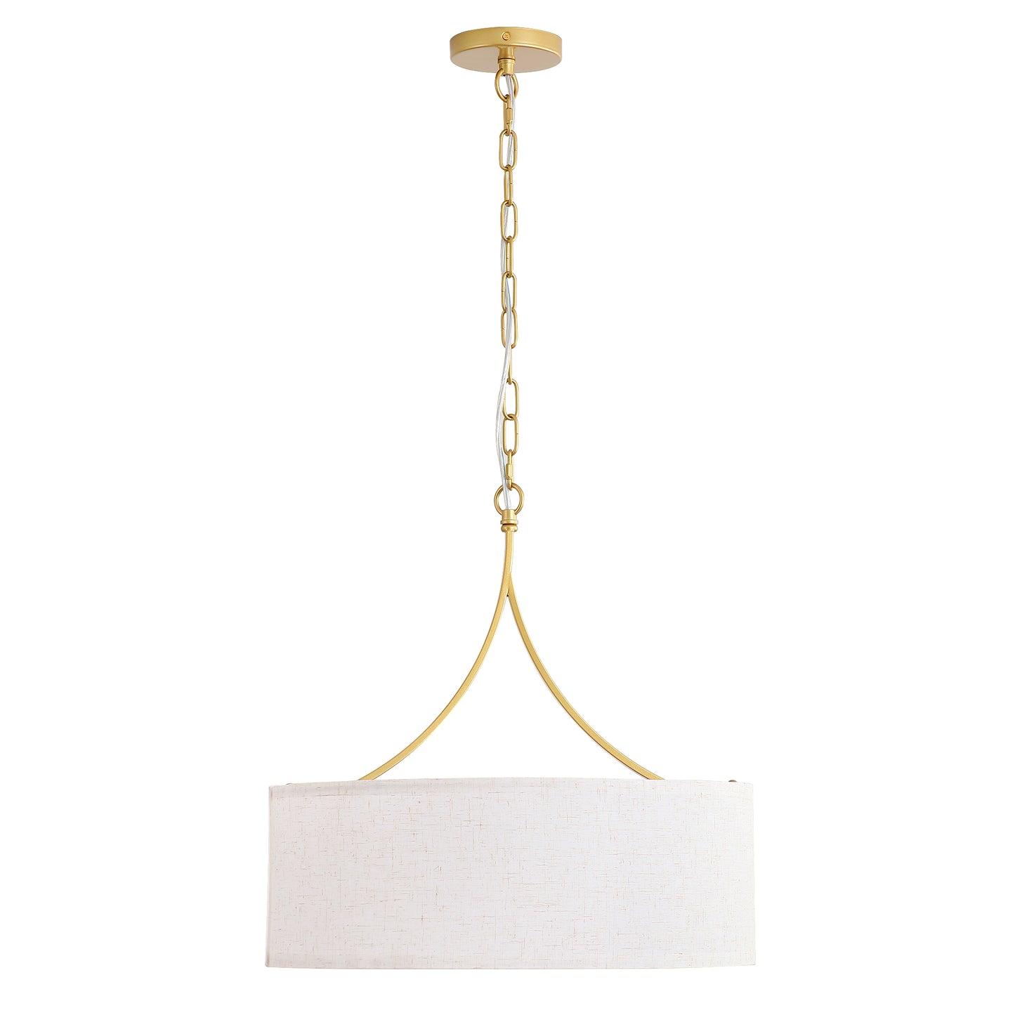Golden Fabric Pendant Light - Adjustable Drum Chandelier for Dining & Living Rooms