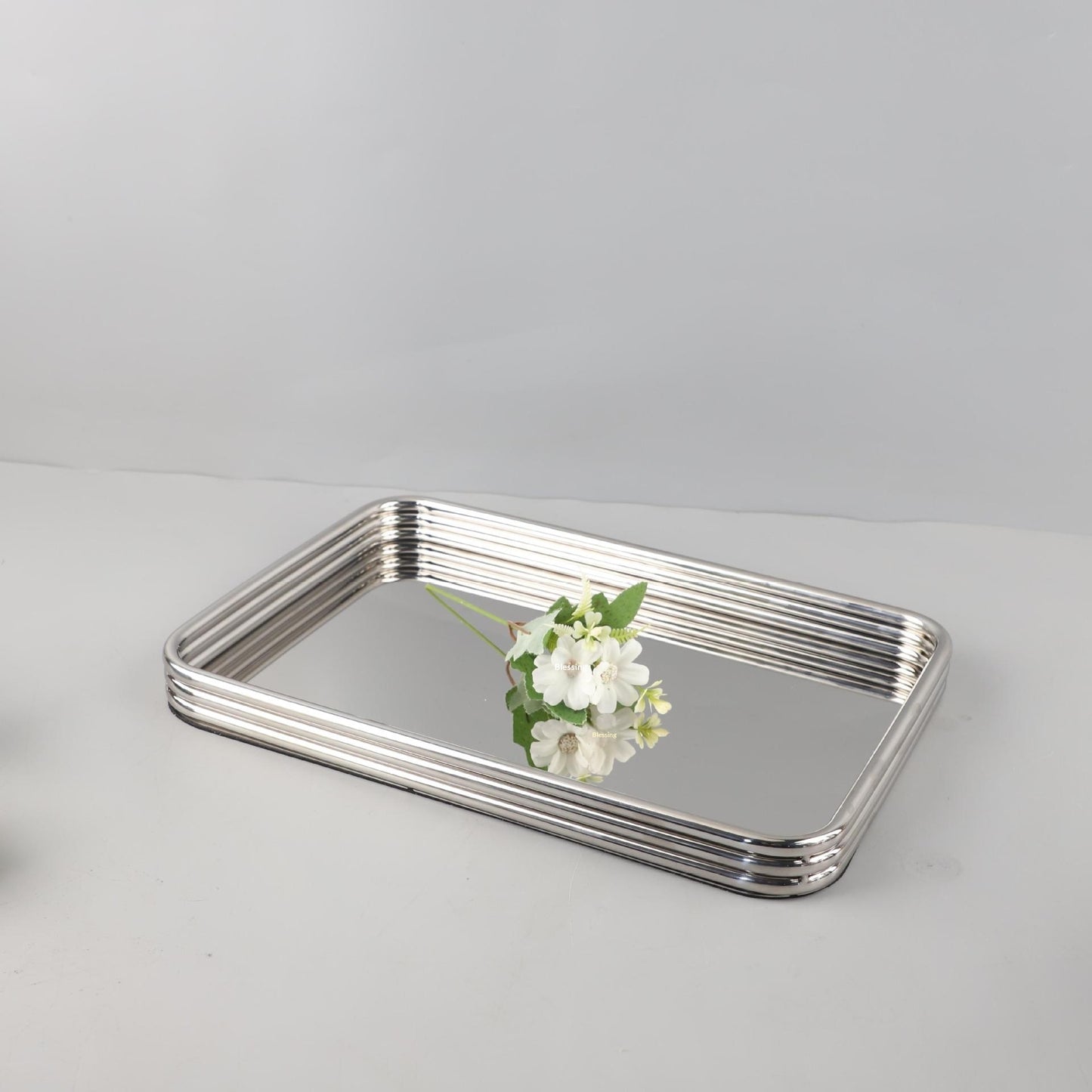 Minimalist Stainless Steel Rectangular Aromatherapy Storage Tray - Silver