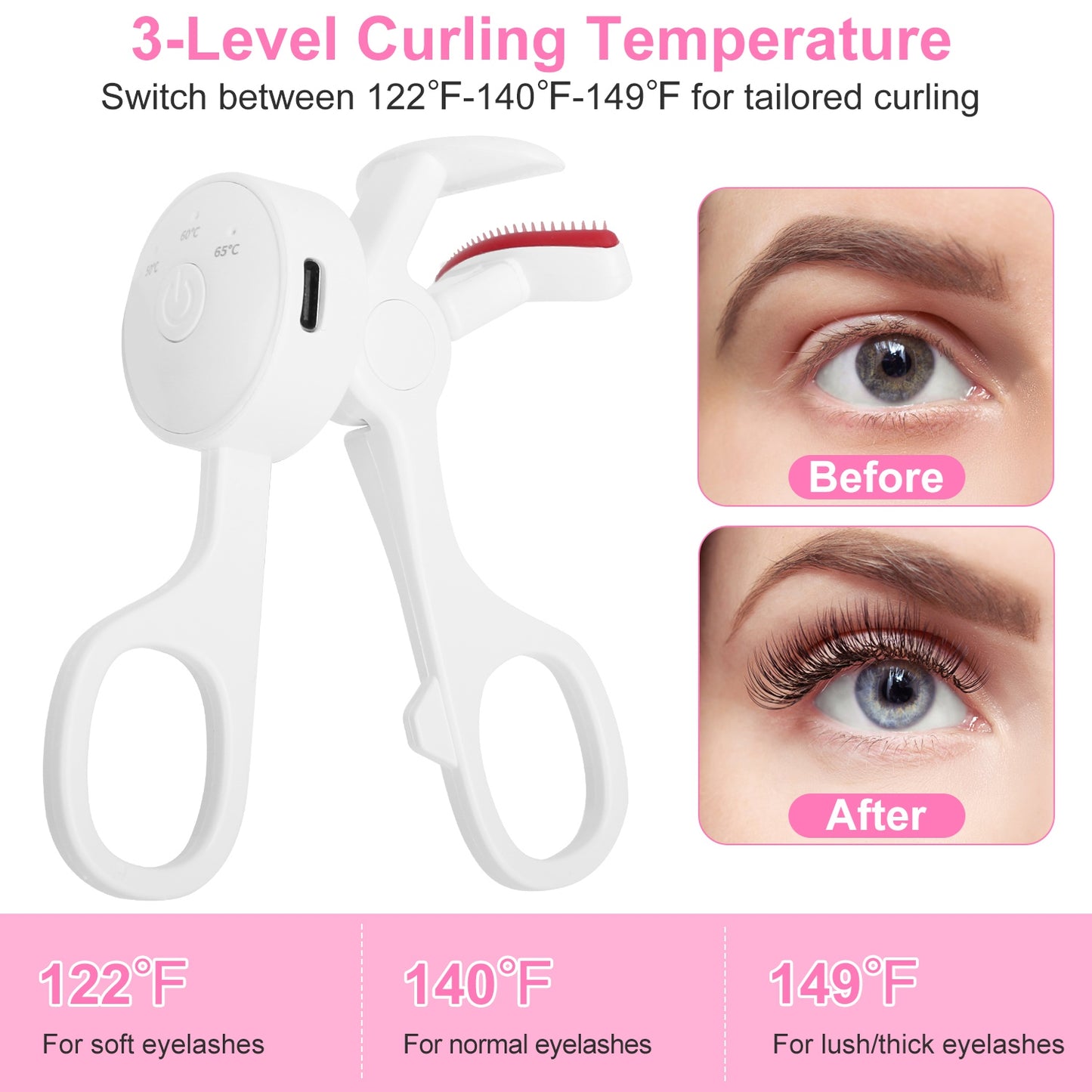 2-Pack Heated Electric Eyelash Curler - USB Rechargeable with 3 Temp Settings