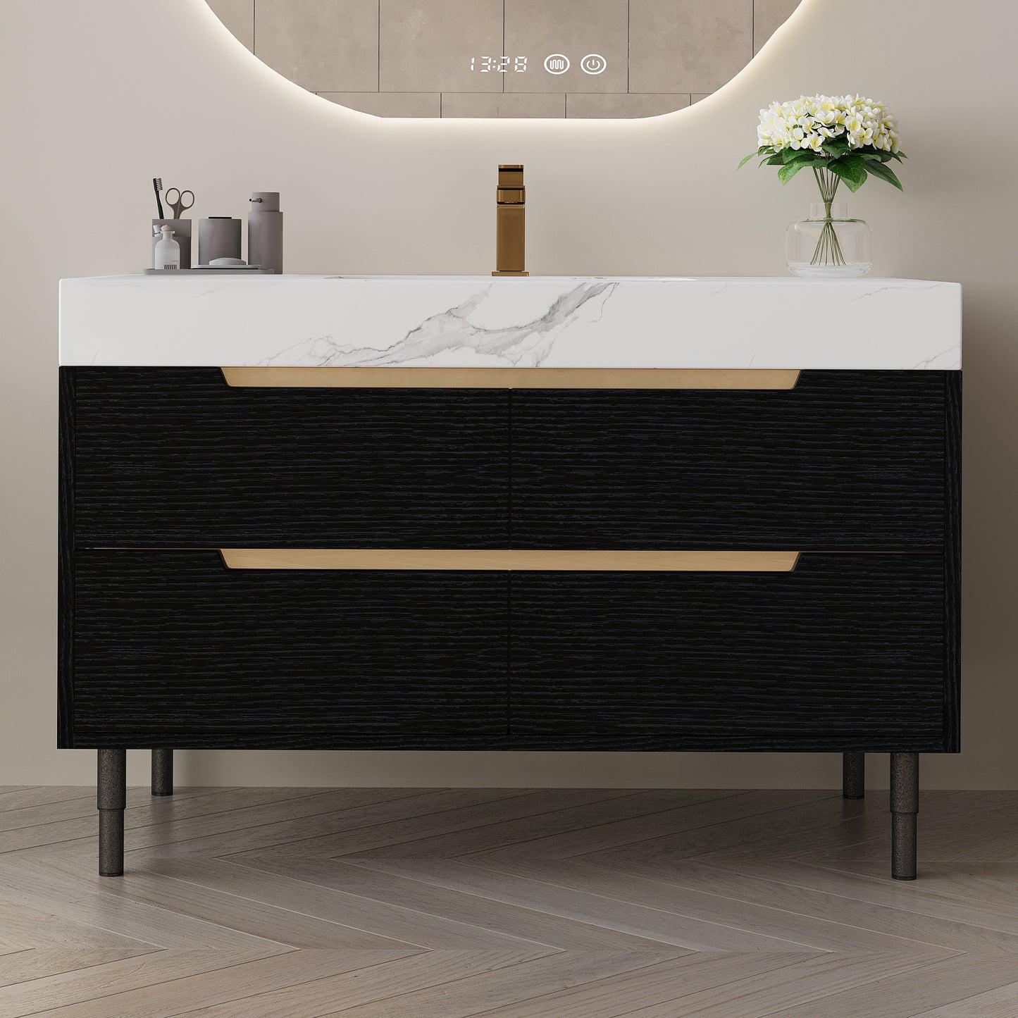 35.4" Modern Bathroom Vanity with Undermount Sink & Storage