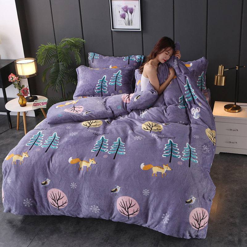 Winter Double-Sided Fleece Coral Quilt Cover Set - Thickened Warm Bedding