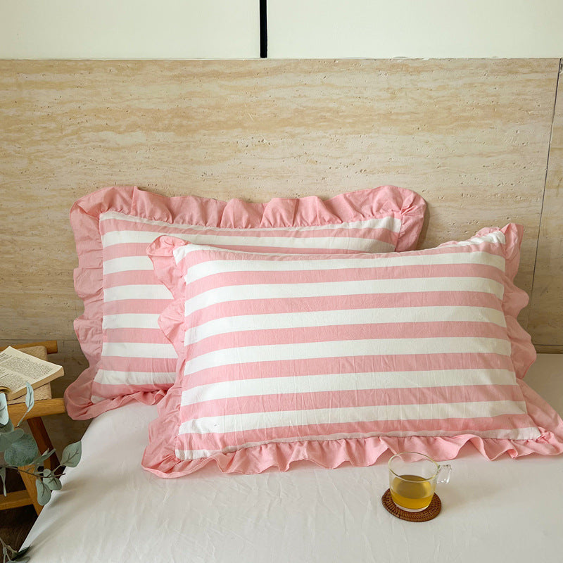 Washed Cotton Lace Pillowcase - Elegant Bedding Cover for Home Decor