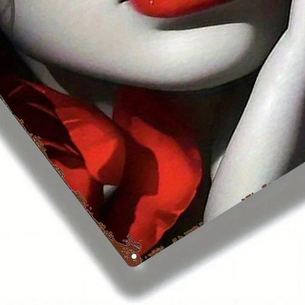 Red Lips Rose Metal Sign - Vintage Tin Wall Art 8x12 Inch