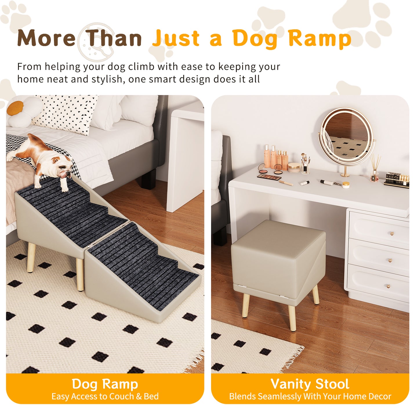 Foldable Wooden Pet Dog Ramp with Non-Slip Surface - 22.83 Inches