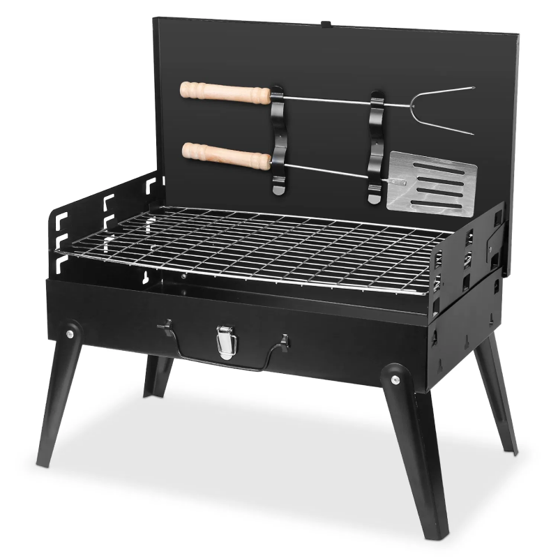 Portable Charcoal Grill with Adjustable Height - Black