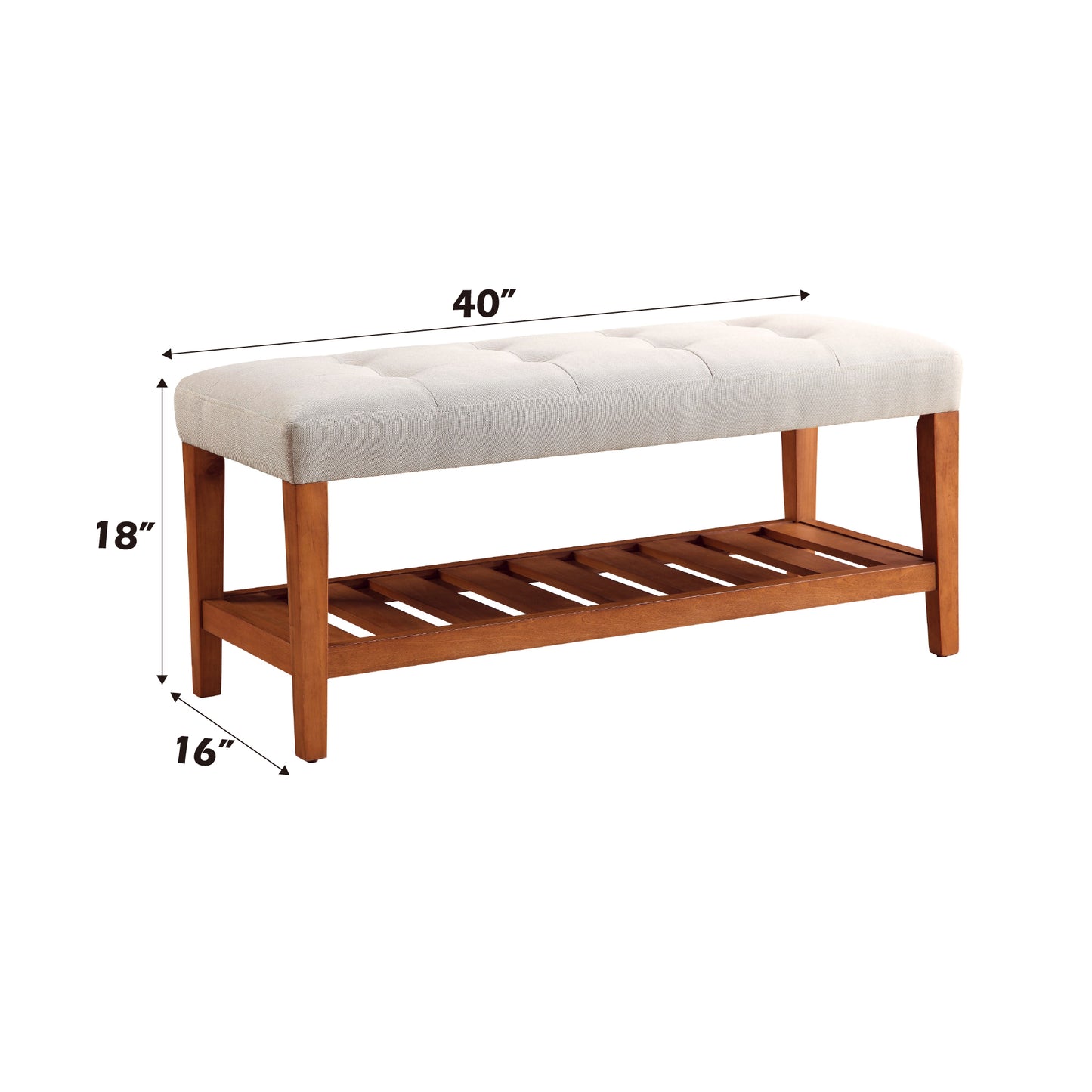 Light Gray Fabric Bench with Oak Finish - Charla