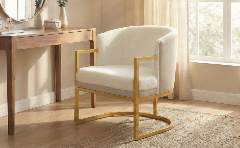 Cozy Upholstered Accent Chair with Gold Frame - Beige