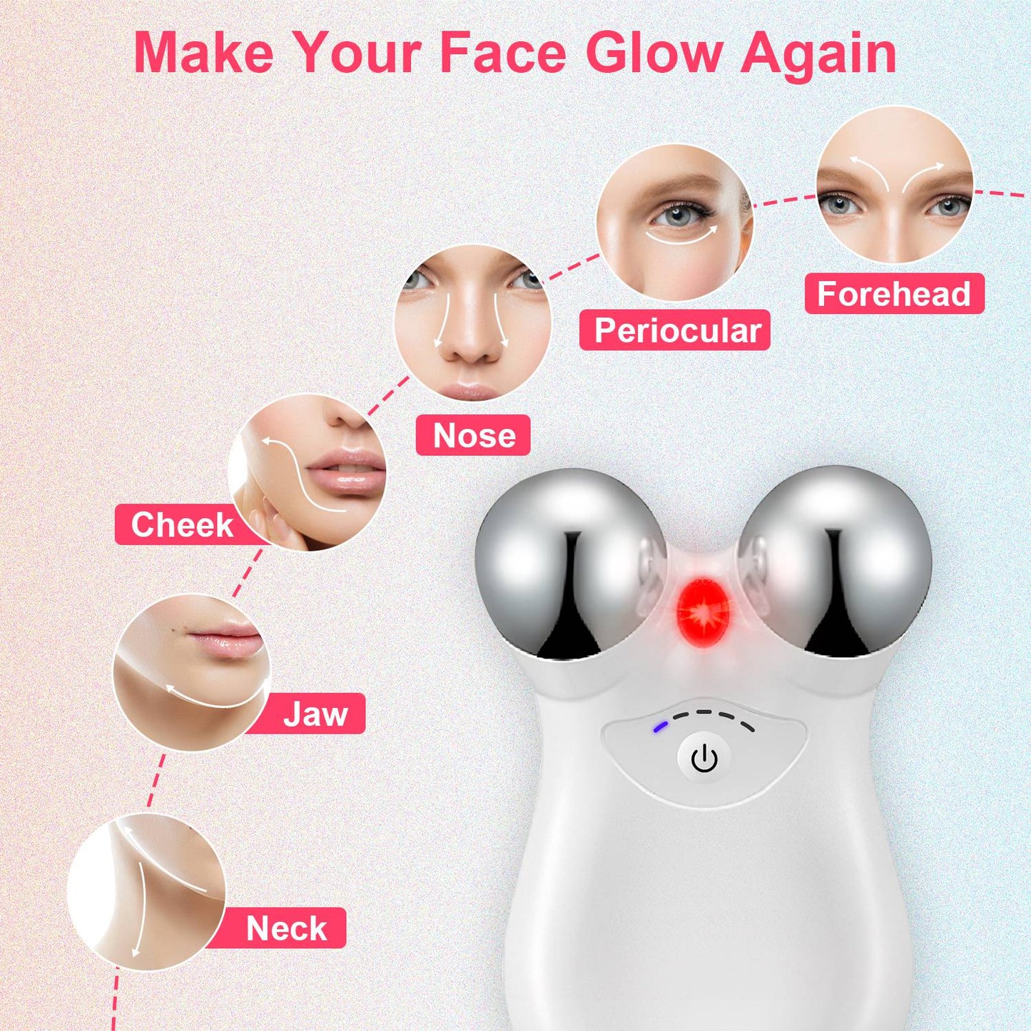 Microcurrent Facial Massager with Red Light Therapy - 5-Gear Skin Lifting - Pink