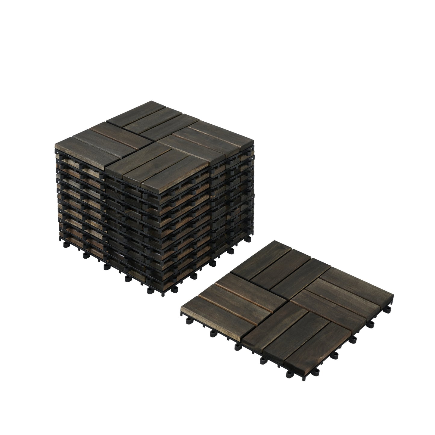 Interlocking Acacia Wood Deck Tiles 30 pcs 12x12 Inches Outdoor Flooring - Dark Brown