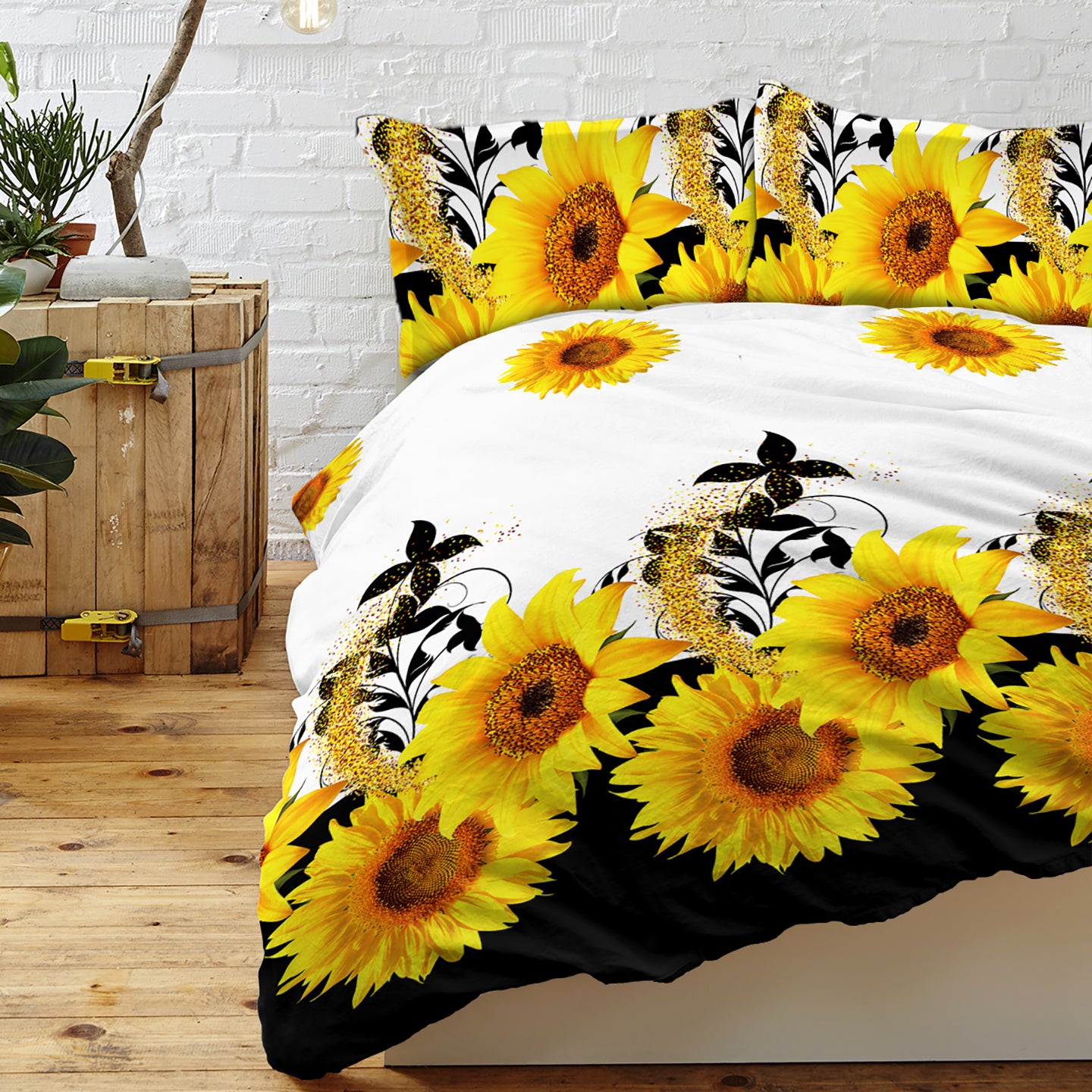 Sunflower Duvet Cover Set - 3 Pieces Black & White Bedding