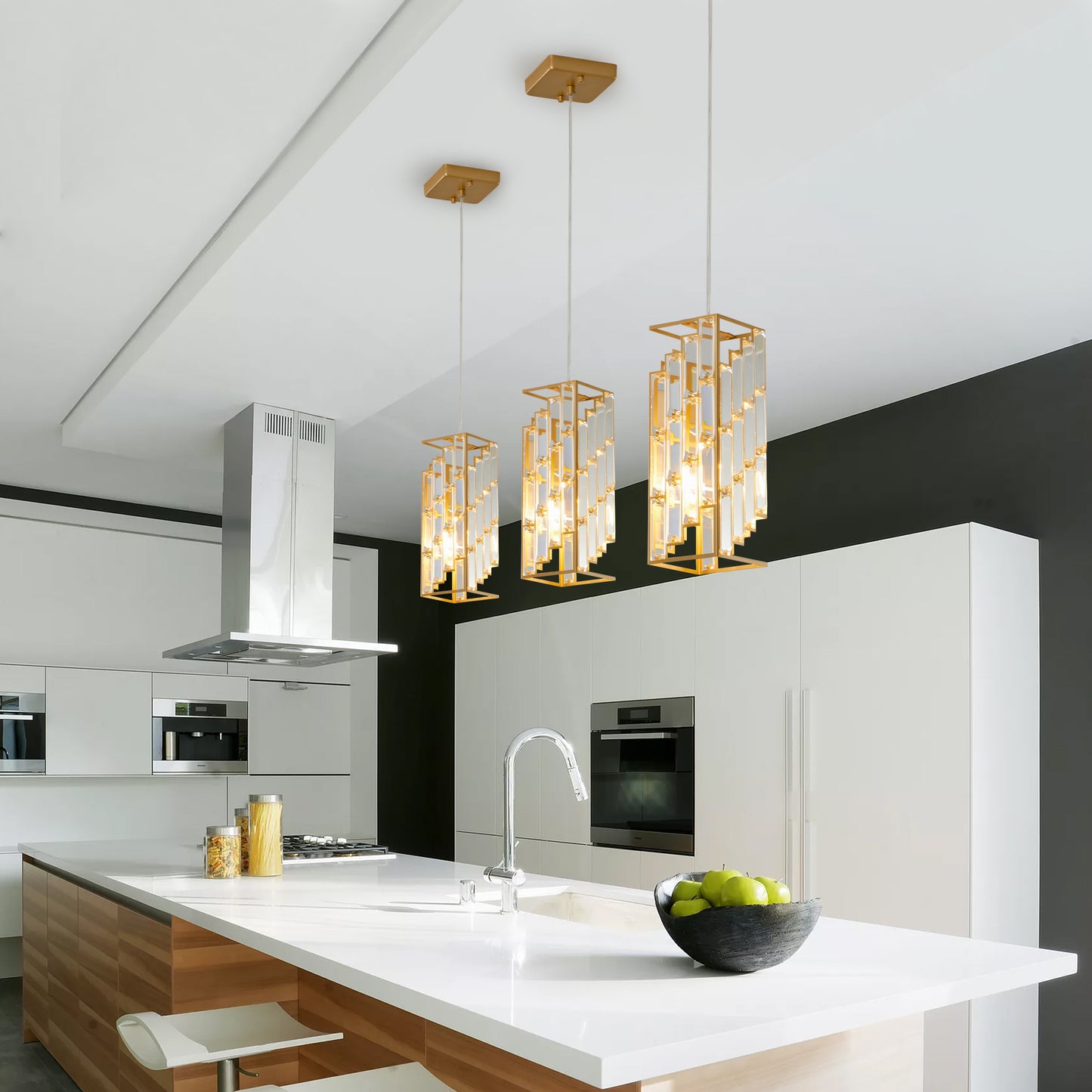 Modern Crystal Pendant Light Set - 3 Adjustable Fixtures