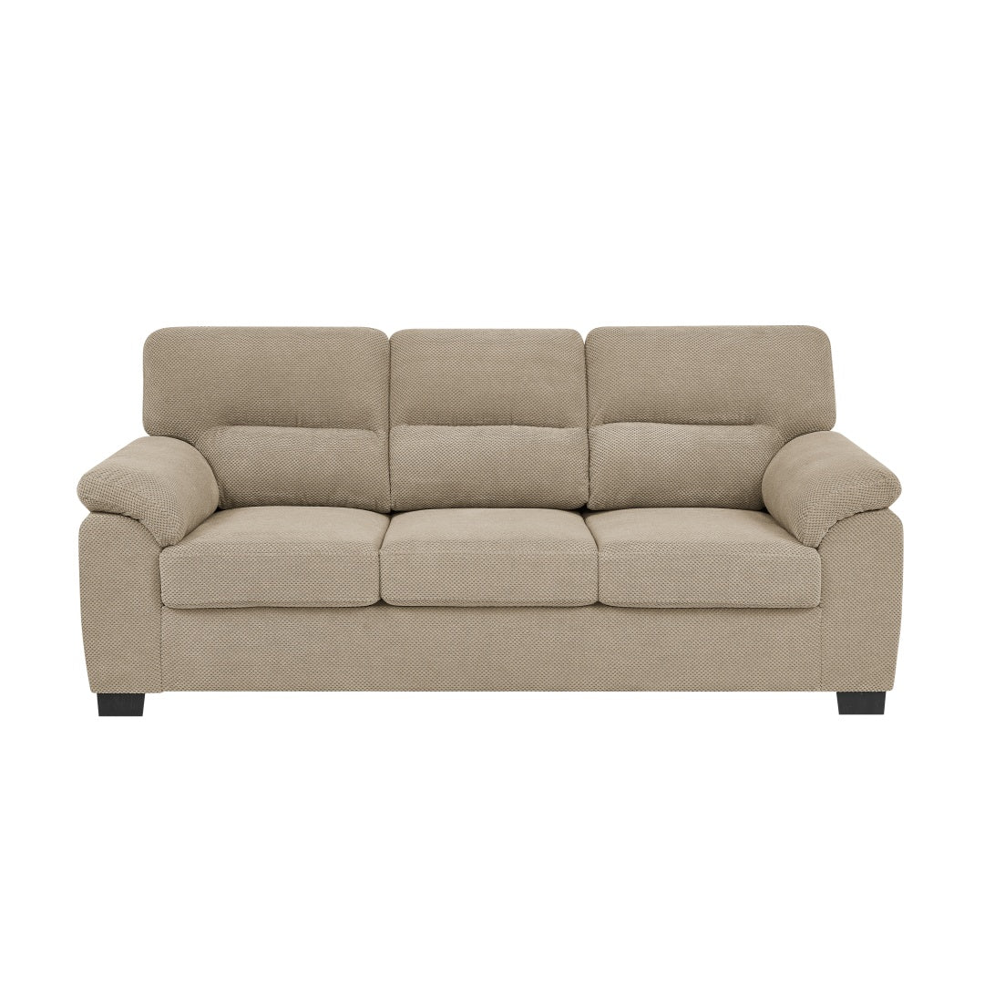 Modern 3-Seater Sofa - Upholstered Textured Fabric Couch - Camel