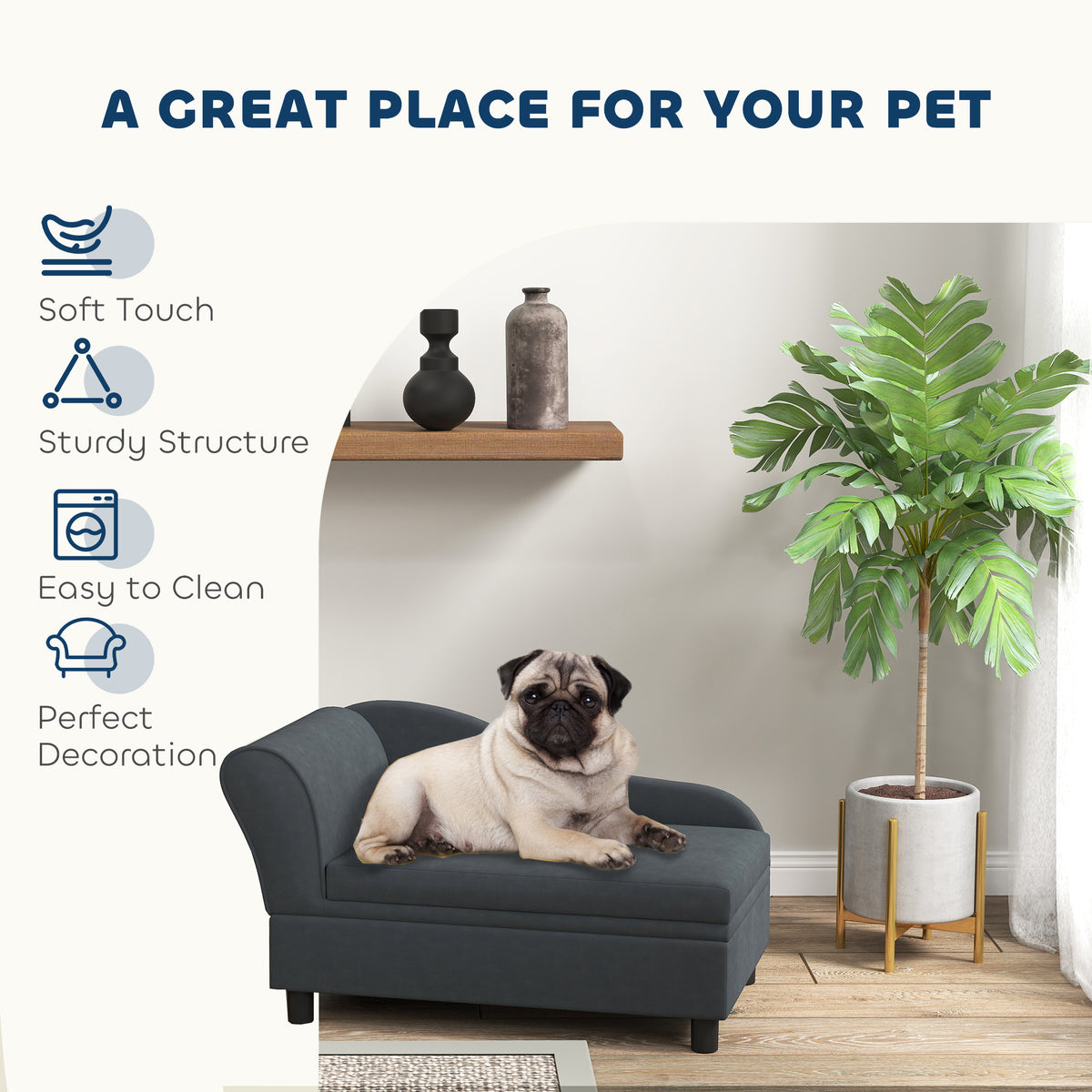 Pet Sofa Bed Couch with Storage for Cats and Small Dogs - Dark Gray