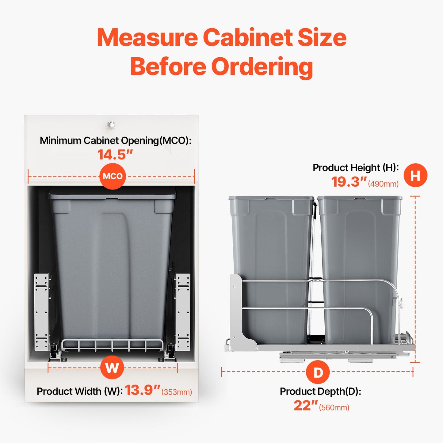 Pull-Out Trash Can with Soft Close - Dual 35QT Capacity, Grey