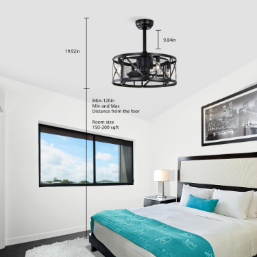 20'' Industrial Ceiling Fan with Remote Control - Matte Black