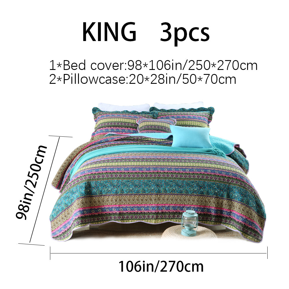 Bohemian Reversible Cotton Quilt Bedspread Set - All Season Lightweight Bedding