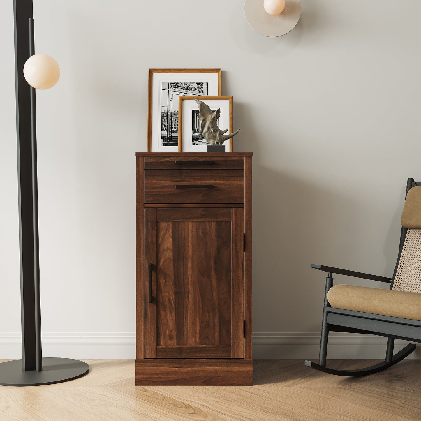 Walnut Modular Wine Bar Cabinet with Hutch for Dining Room
