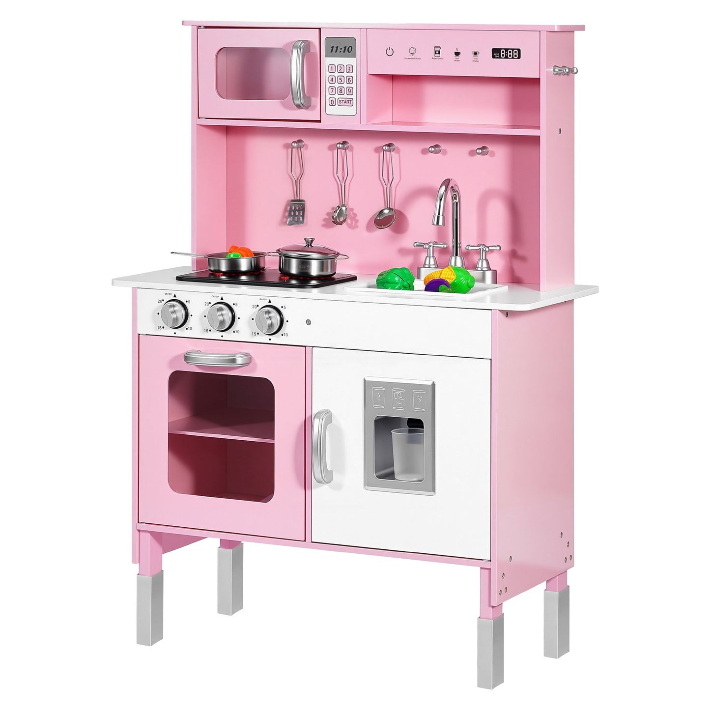 Wooden Play Kitchen Set with Lights & Sounds for Kids Ages 3-8