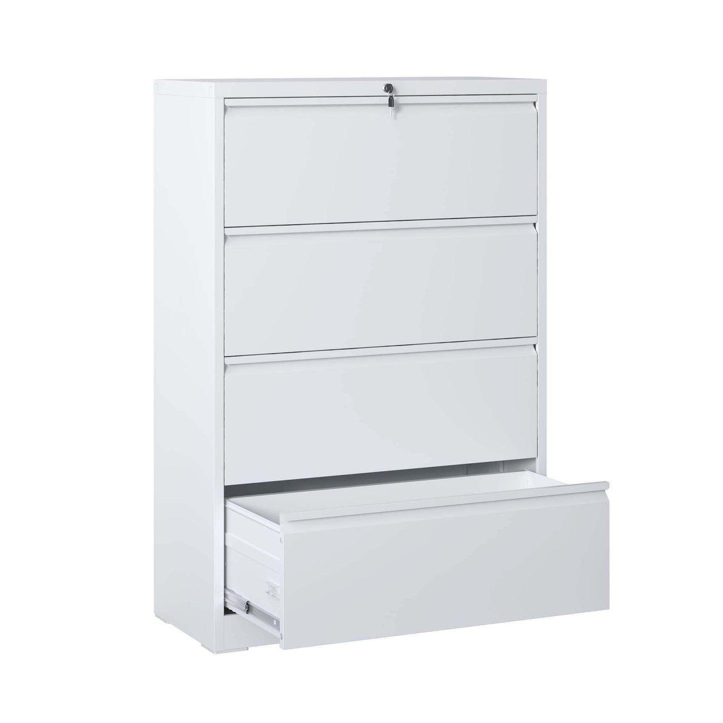 Lateral File Cabinet 4 Drawer, White Filing With Lock, Lockable For