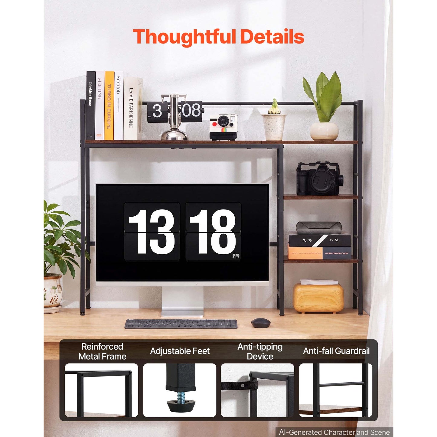 4-Tier Desktop Bookshelf Organizer for Office & Home Storage