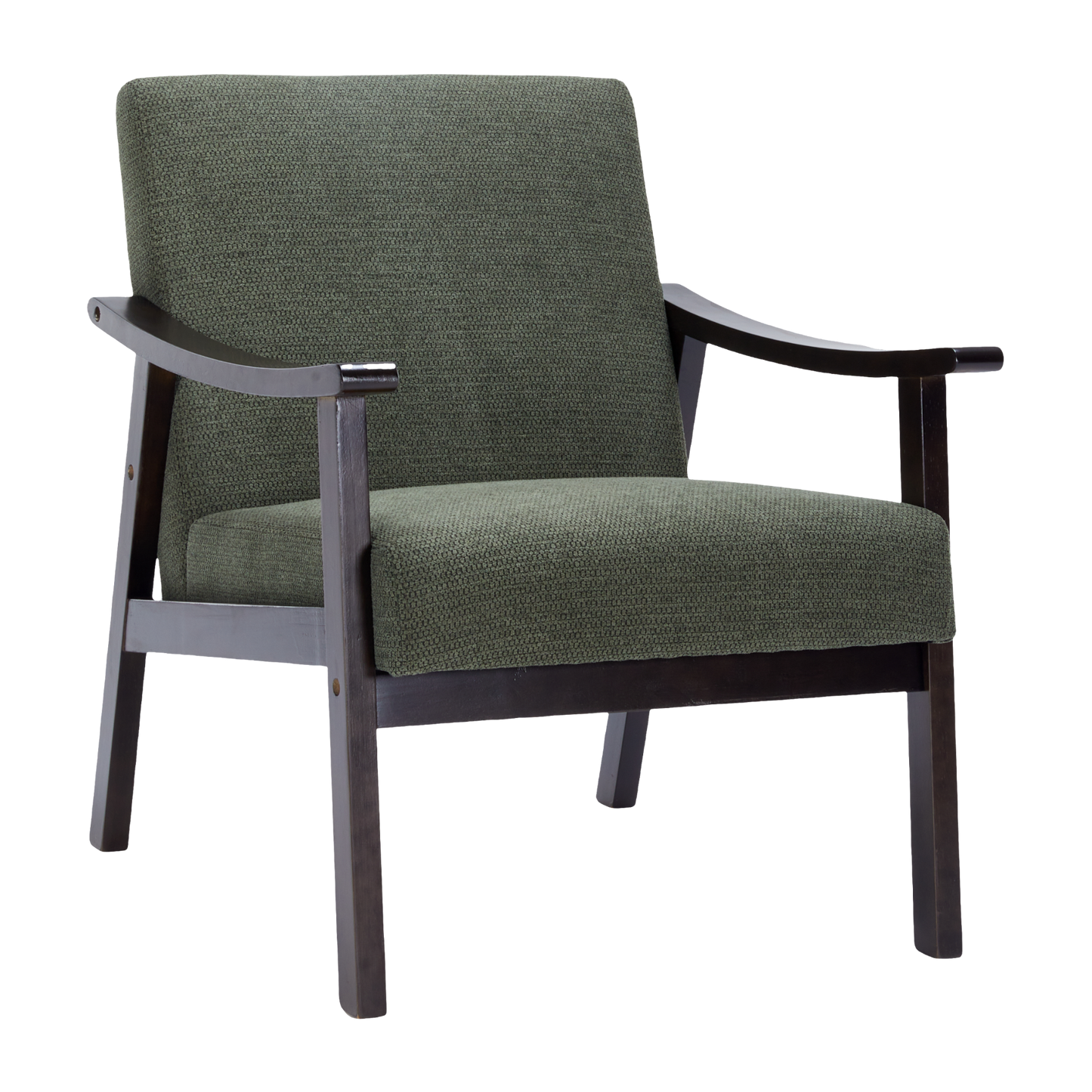 Antique Green High Back Armchair - Solid Wood Legs