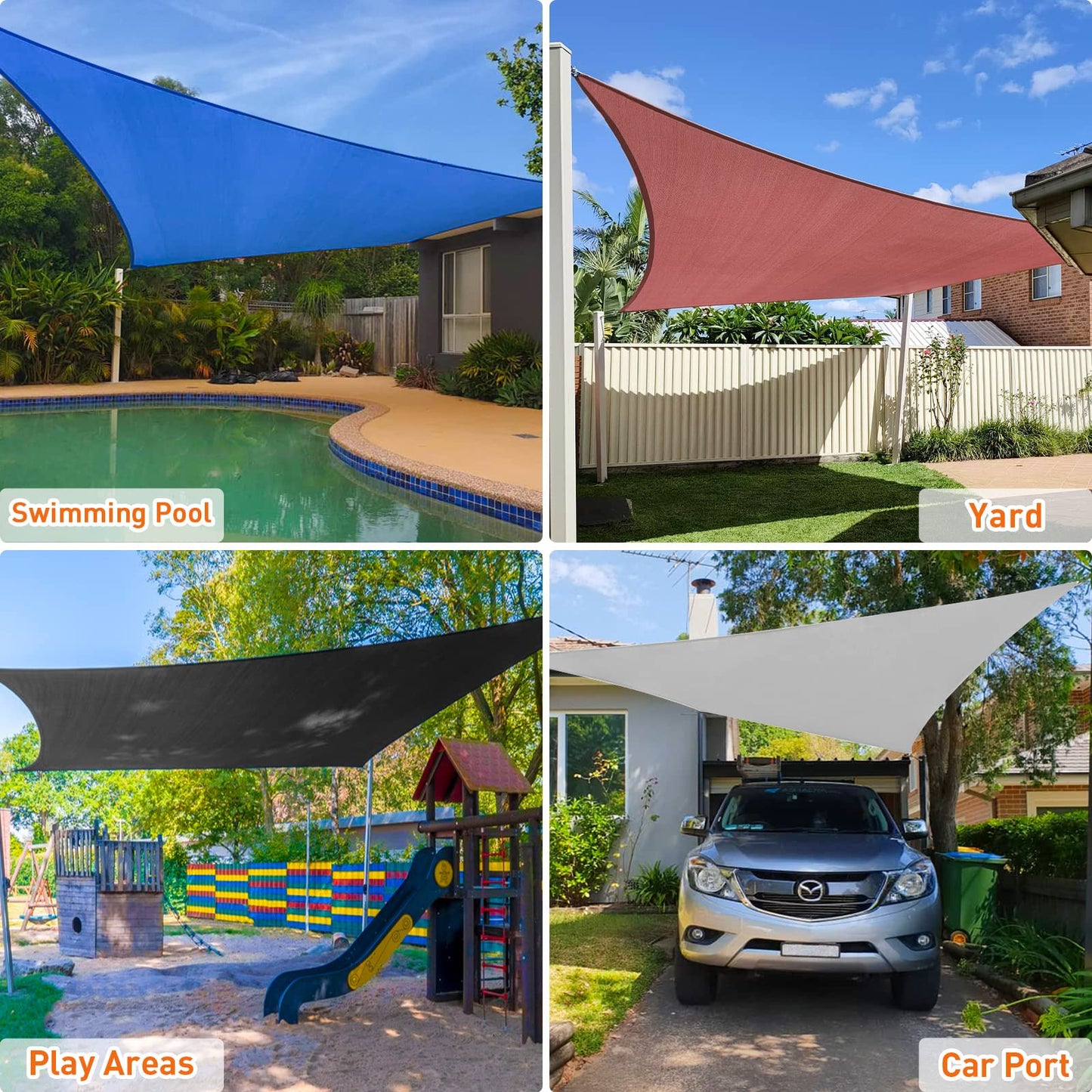 10x13 ft Sunshade Sail with UV Protection - Light Grey, Sand, Rust Red, Dark Grey, Beige, Cream, and More