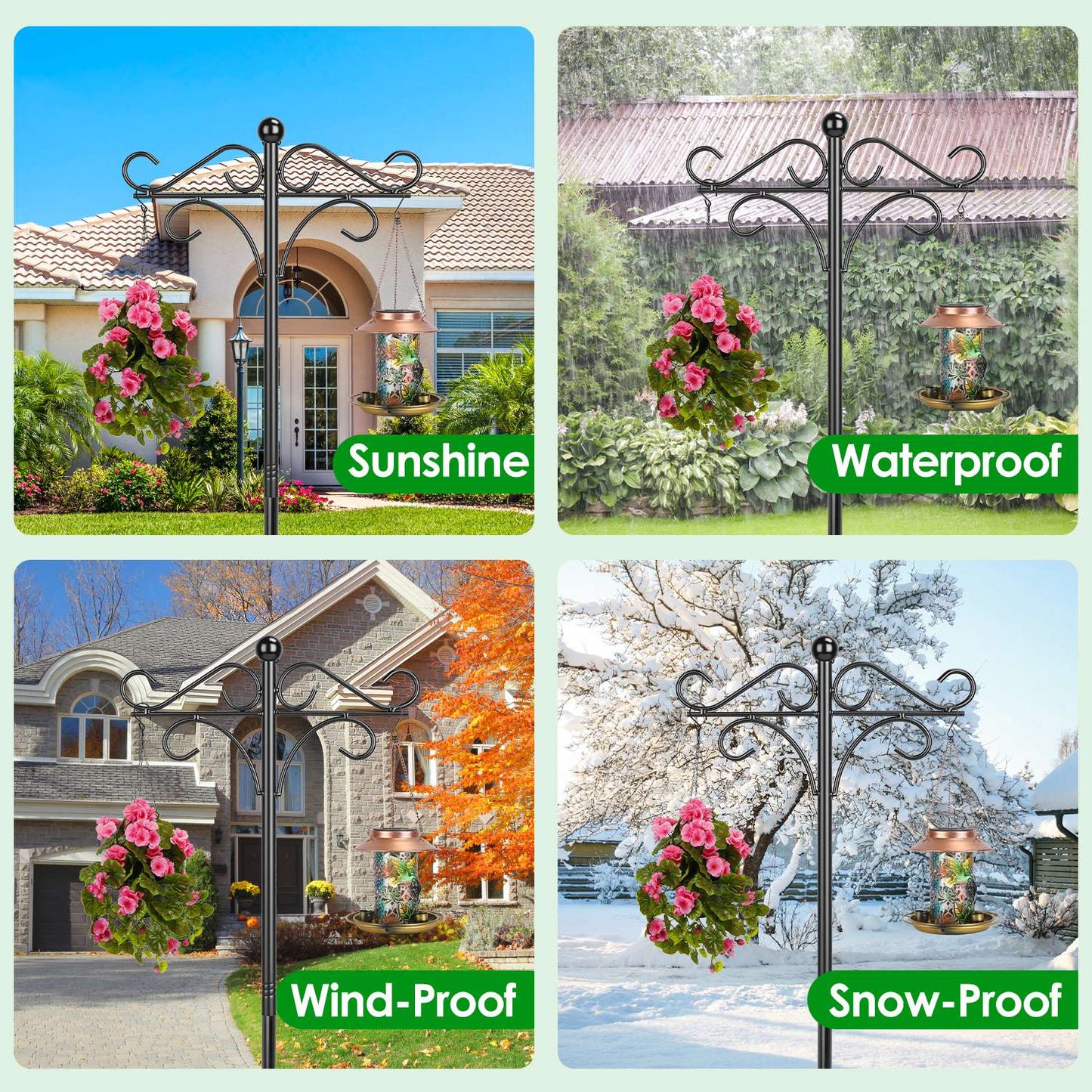 Heavy Duty Double Shepherds Hook Garden Pole - Adjustable Outdoor Bird & Plant Hook