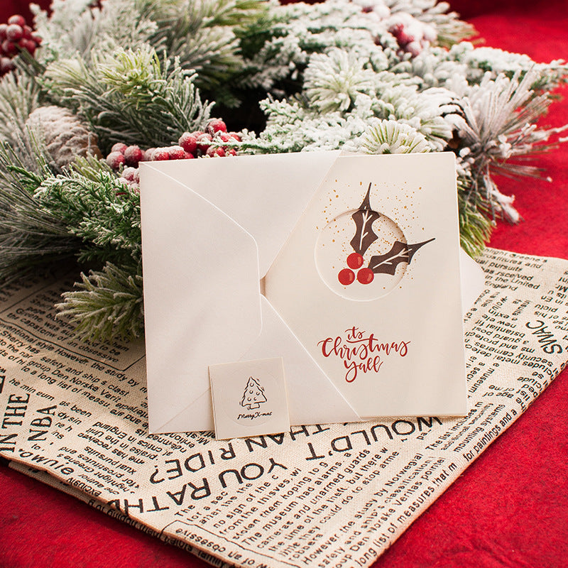 Festive Christmas Greeting Card Set with Envelopes and Stickers - Three Fold Holiday Card Collection
