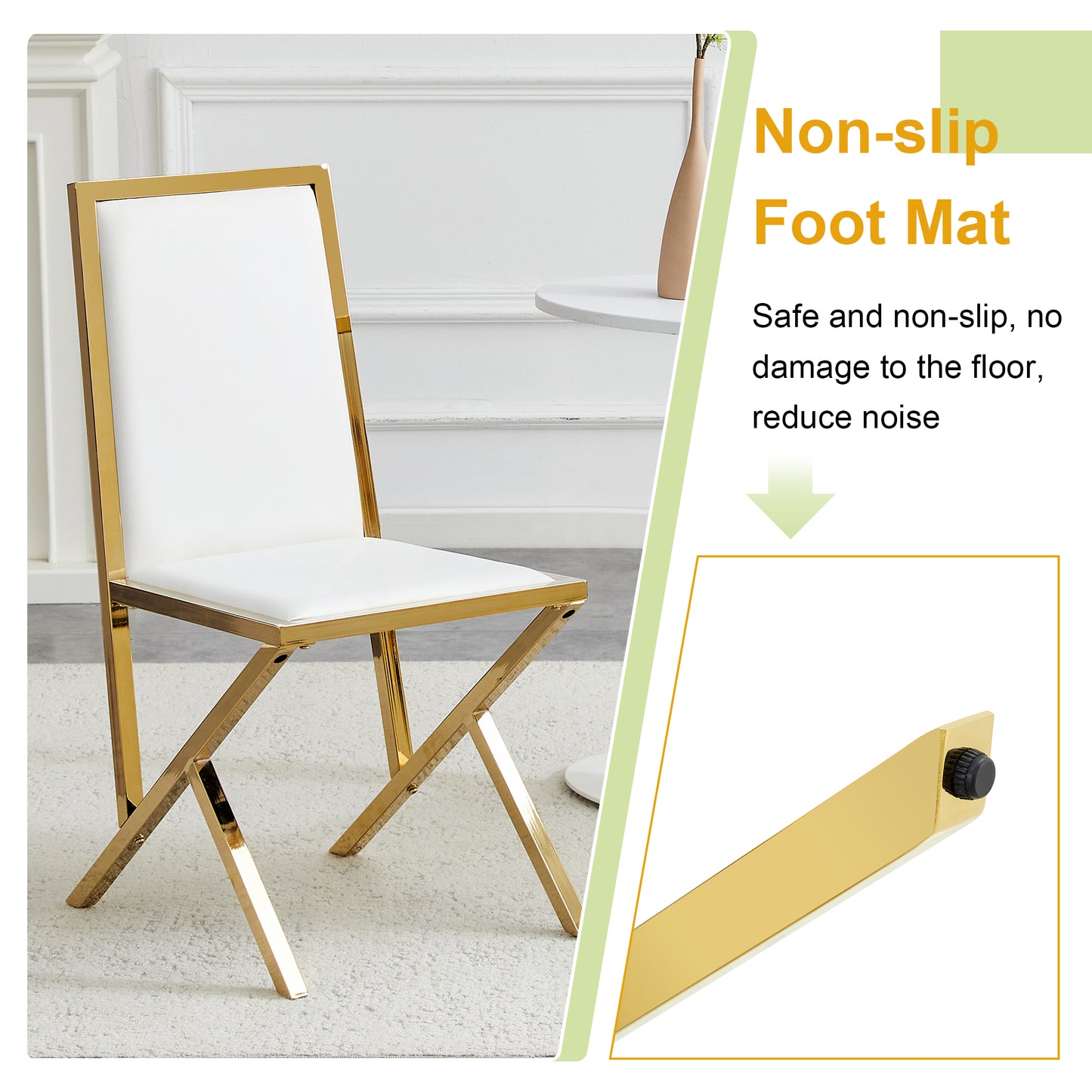 4-pack Gold Metal Framed White PU Dining Chairs,Ergonomic Design, A
