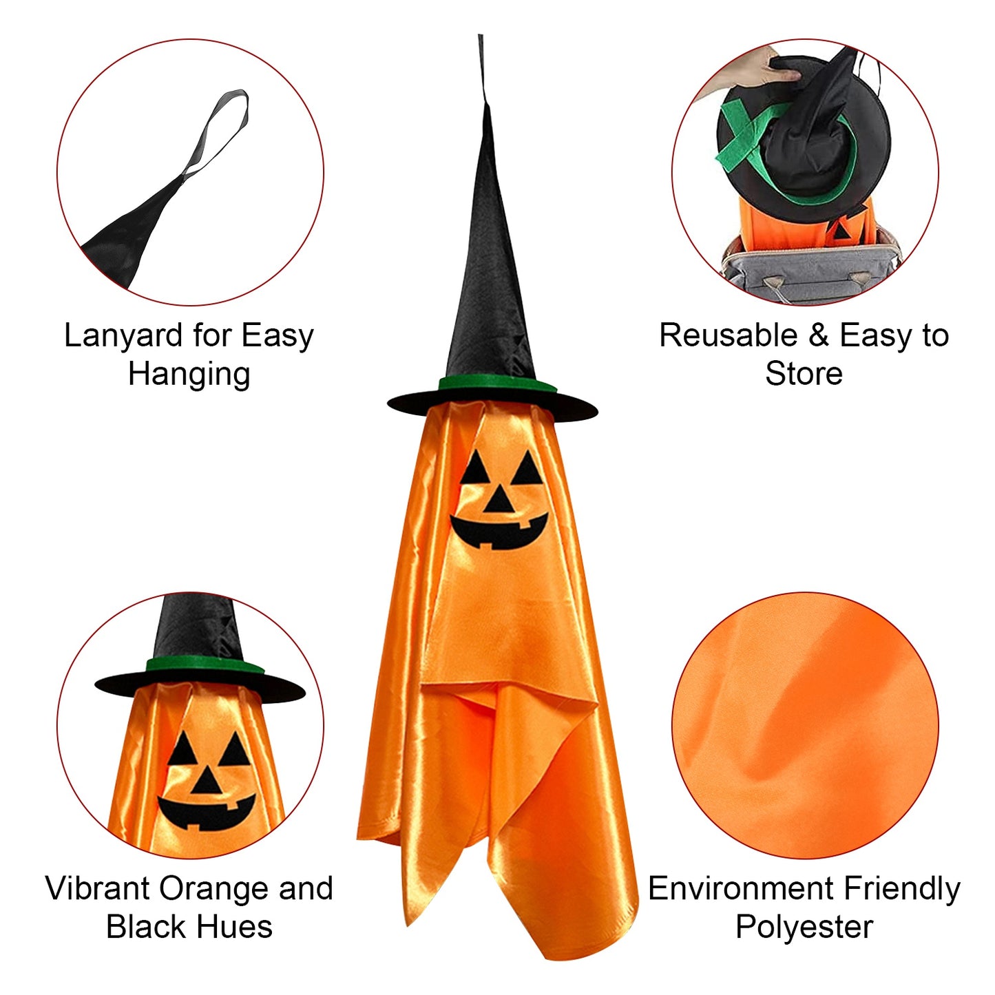 Hanging Ghost Decorations with Pumpkin Wizard Hats - 2Pcs
