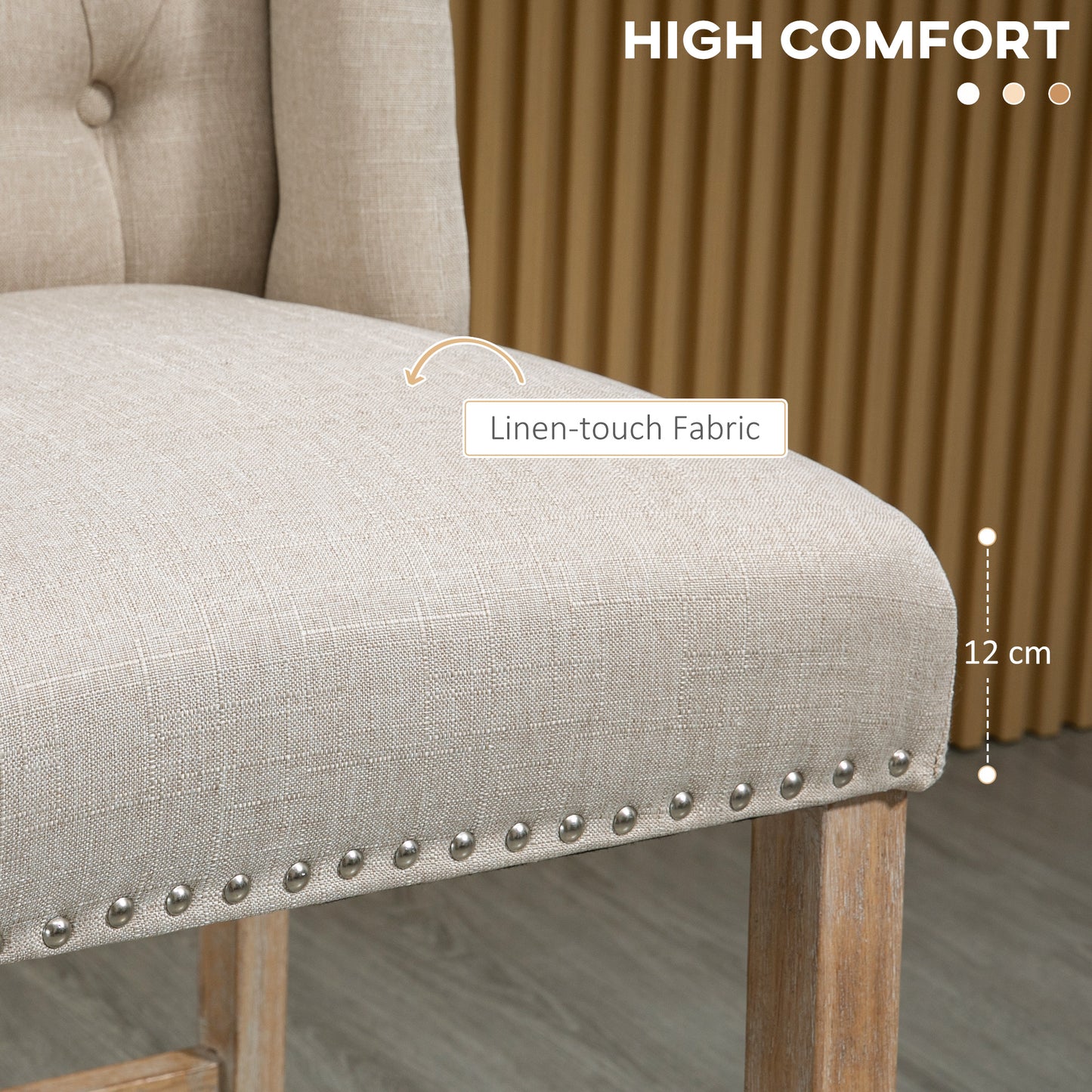 Counter Height Bar Stools Set of 2 - Beige Linen Fabric