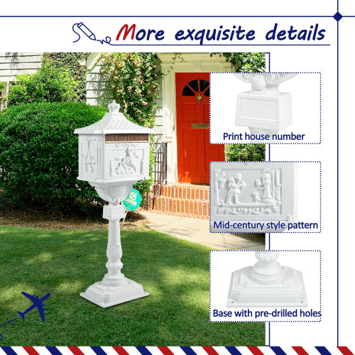 Heavy Duty Cast Aluminum Mailbox with Lock - Multiple Colors