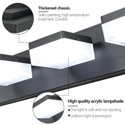 Modern Black LED Makeup Mirror Wall Light Fixture for Bathroom & Vanity