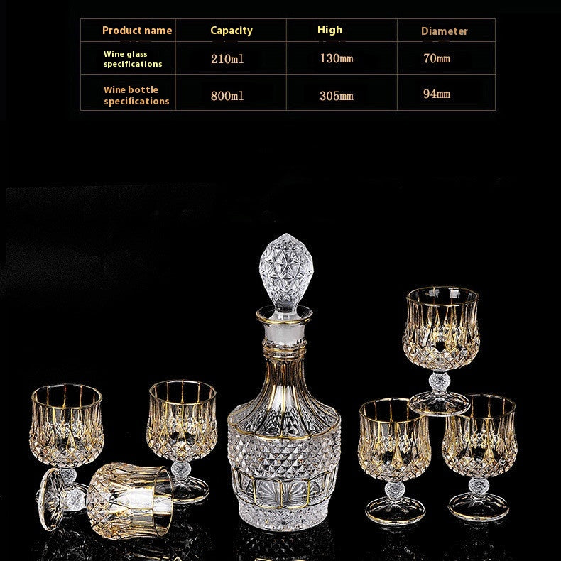 Crystal Glass Whiskey and Wine Set - Creative Gold Finish, 7-Piece Home Barware