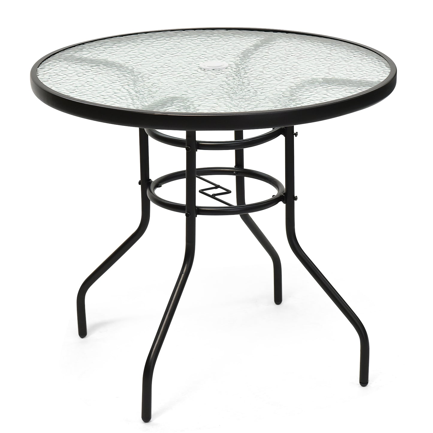 32-Inch Round Outdoor Glass Table with Umbrella Hole