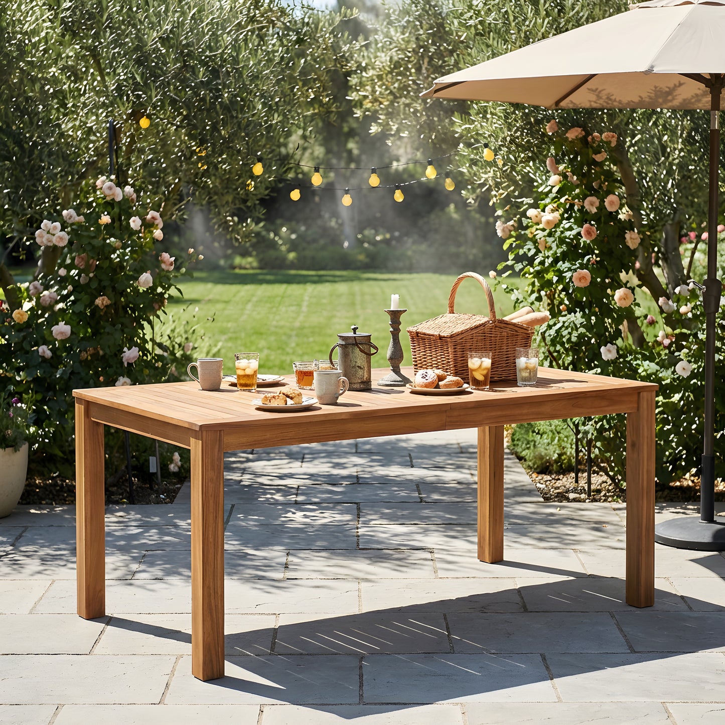 Outdoor 67" Rectangular Dining Table - Natural Acacia Wood