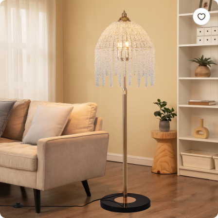 Gold 3-Light Crystal Waterfall Floor Lamp with Marble Base - Vintage Style